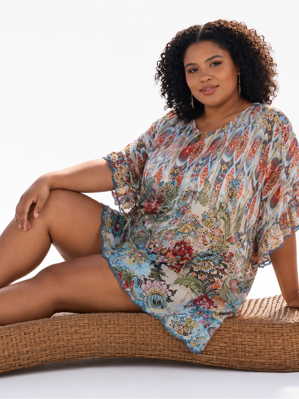 Johnny Was Multicolor Floral & Ikat Swim Cover-Up